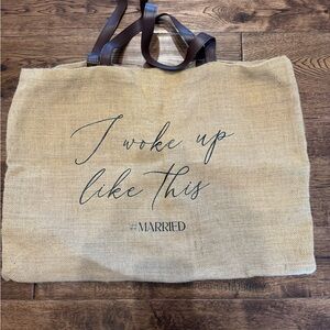 Beige Tote Bag with Brown Handles